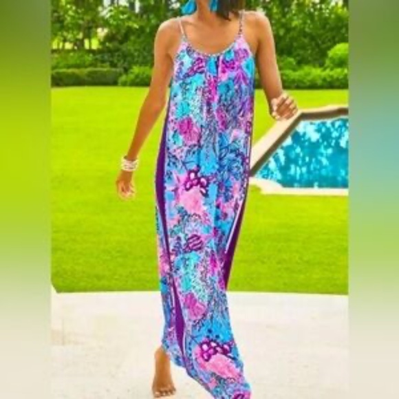 Lilly Pulitzer Hazelyn Maxi Dress Oasis Snoba Duba Doo Turquoise Size Small - Picture 1 of 8